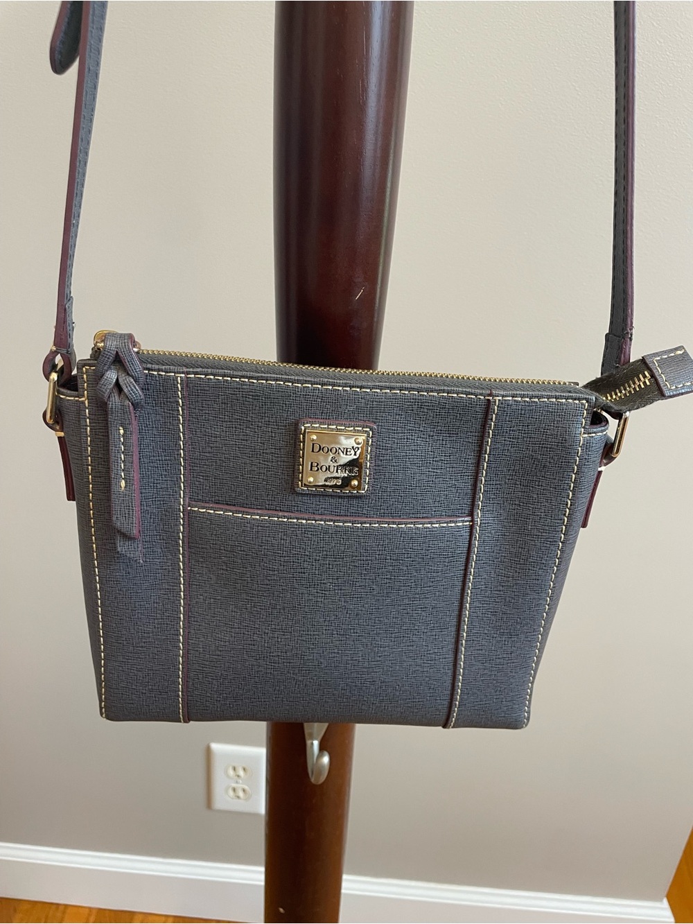 Dooney & Bourke Lexington Charcoal Gray Crossbody with Contrast Stitching